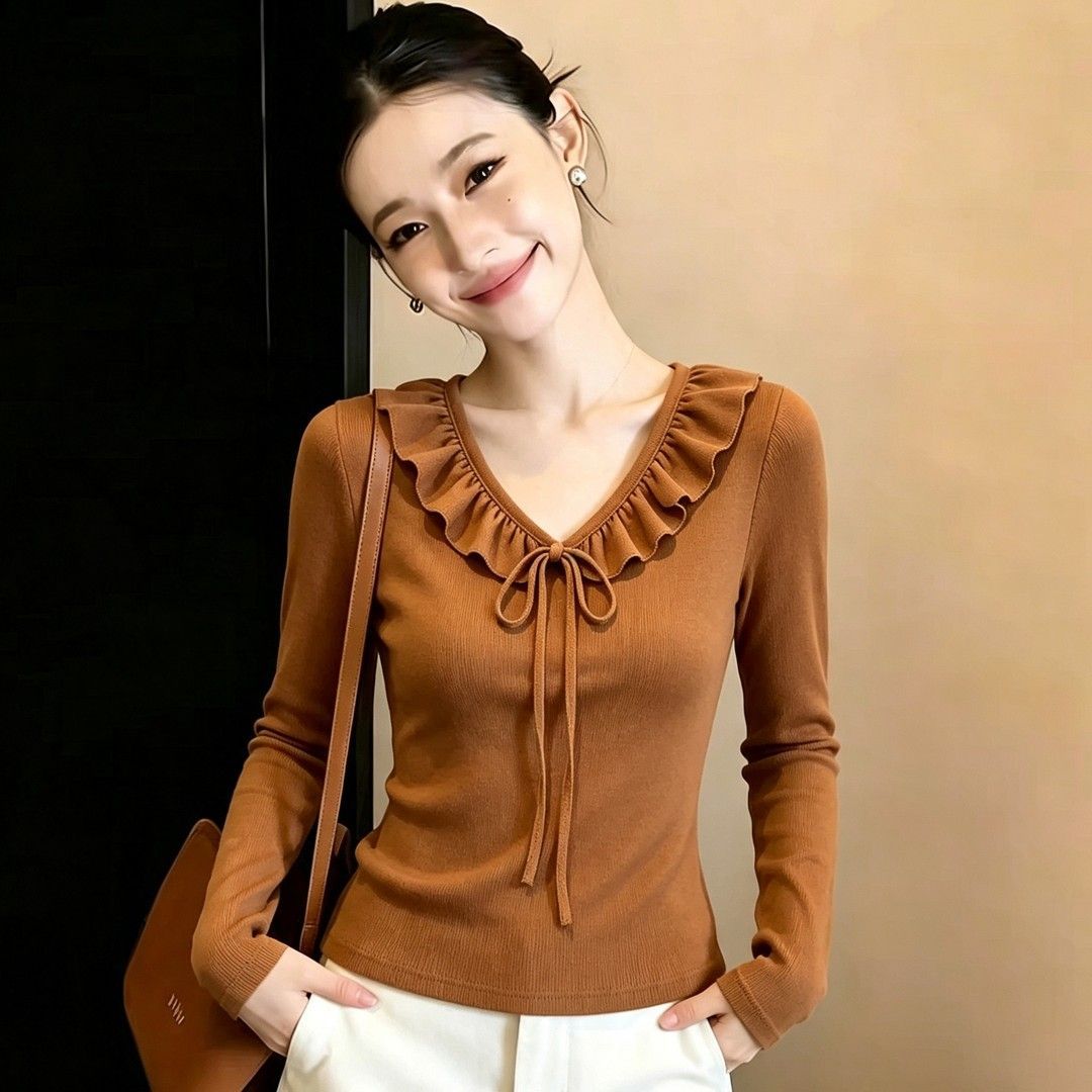 独特漂亮上衣女秋季2026新款气质穿搭设计感绝美巨好看的长袖t恤图片