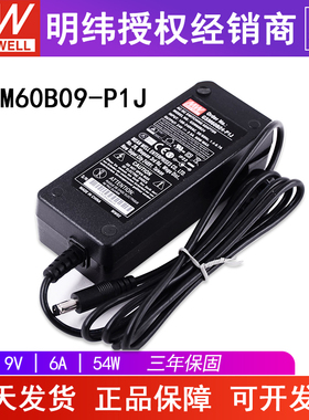 台湾明纬GSM60B09-P1J电源适配器54W9V6A两插 医疗型直流稳压