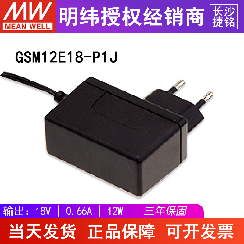 台湾明纬GSM12E18-P1J医疗适配器AC-DC壁挂欧式插头18V0.66A12W