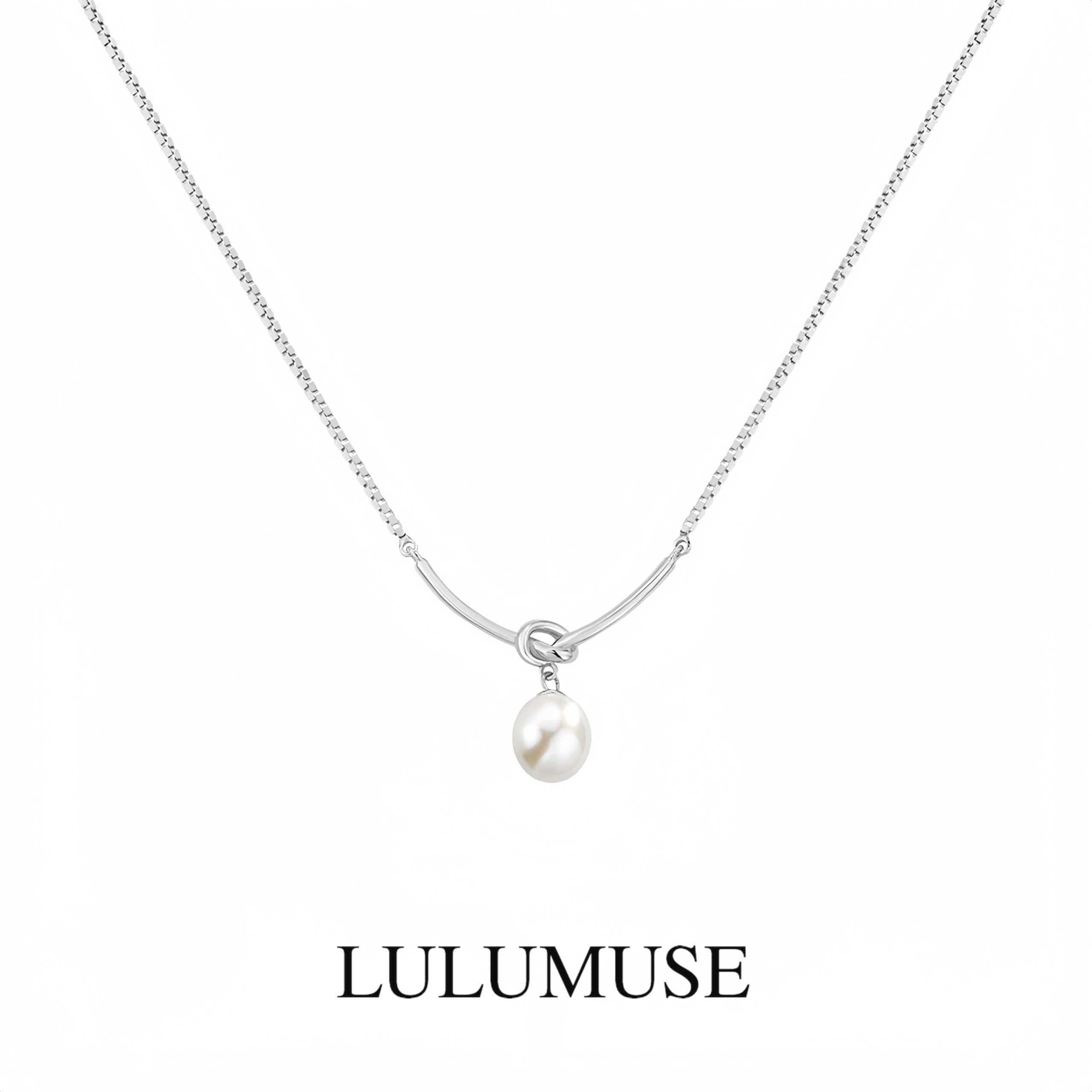 LULUMUSE纯银淡水珍珠项链女S925生小众轻奢绳结水滴吊坠锁骨链