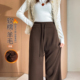 咖色羊毛阔腿裤 女秋冬加绒美拉德棕色高腰直筒面膜醋酸毛呢糯米裤