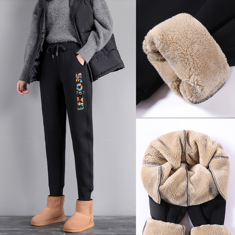 羊羔绒外穿小个子加厚棉运动裤子