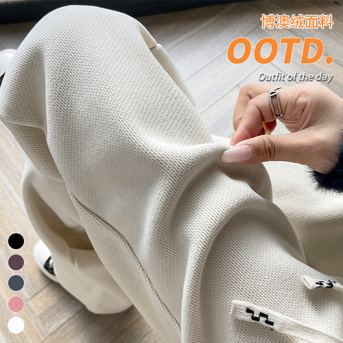 秋冬加绒加厚显瘦雪尼尔阔腿裤女