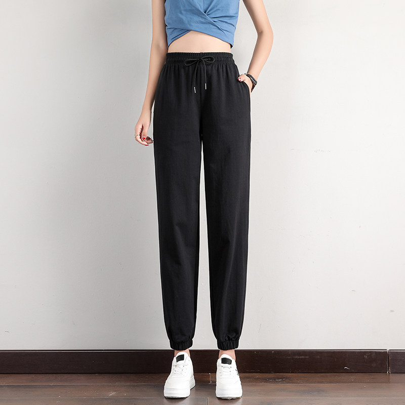 运动裤女夏季薄款2020新款防蚊休闲裤子灰色显瘦九分束脚灯笼卫裤