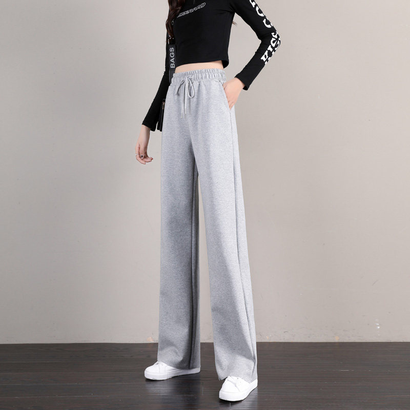 灰色运动裤女春秋薄款2020新款休闲裤学生显瘦春装垂感直筒阔腿裤