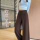 棕色美拉德加绒糯米面膜裤 咖色醋酸羊毛阔腿裤 女秋冬微喇瑜伽裤 子