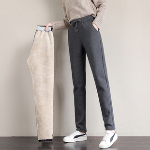 子宽松直筒加绒加厚外穿棉卫裤 2020休闲裤 女秋冬季 羊羔绒运动裤