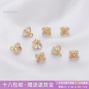 14K包金保色锆石玫瑰小花吊坠DIY手工耳环手链吊饰项链首饰品配件