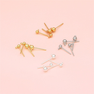 S925银电镀14K保色百搭带挂圈圆豆豆耳钉材料DIY手工耳环饰品配件