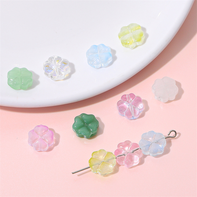 玻璃四叶花吊坠配件diy手链饰品