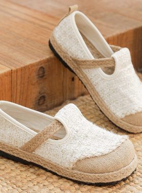 老北京布鞋女古风平底一脚蹬亚麻透气懒人渔夫鞋平底民族风新中式