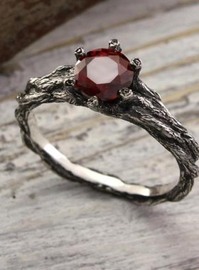 华杰 wish跨境爆款树藤形状镶红色宝石戒指 复古女性节日戒指直销