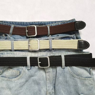 针扣帆布编织腰带2025新款男女百搭休闲皮带学生牛仔裤带松紧扣头
