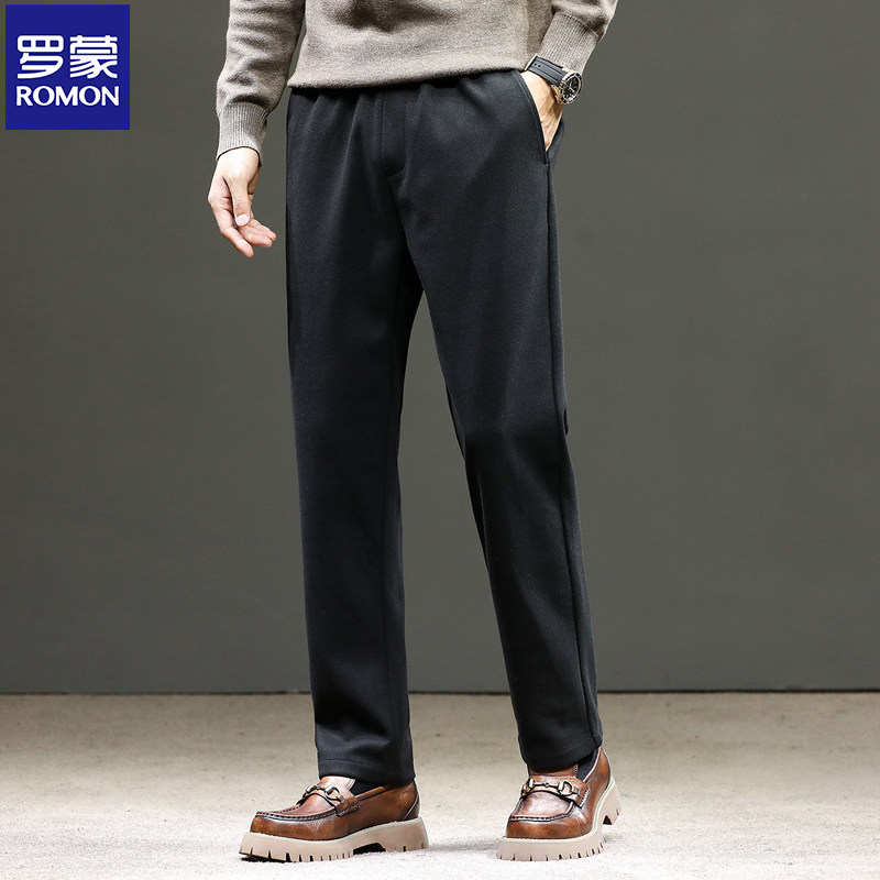 罗蒙男士休闲裤加厚保暖秋冬季新款时尚百搭松紧腰宽松直筒运动裤