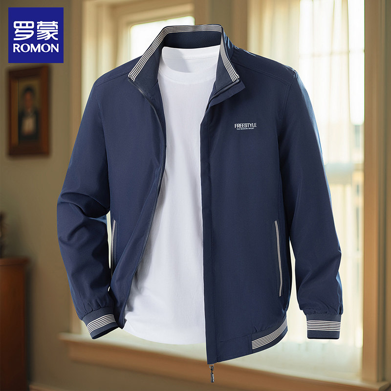 罗蒙针织拼接立领内里印花夹克