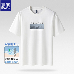 罗蒙男士t恤短袖动物字母印花撞色夏新款冰氧棉时尚圆领薄款上衣