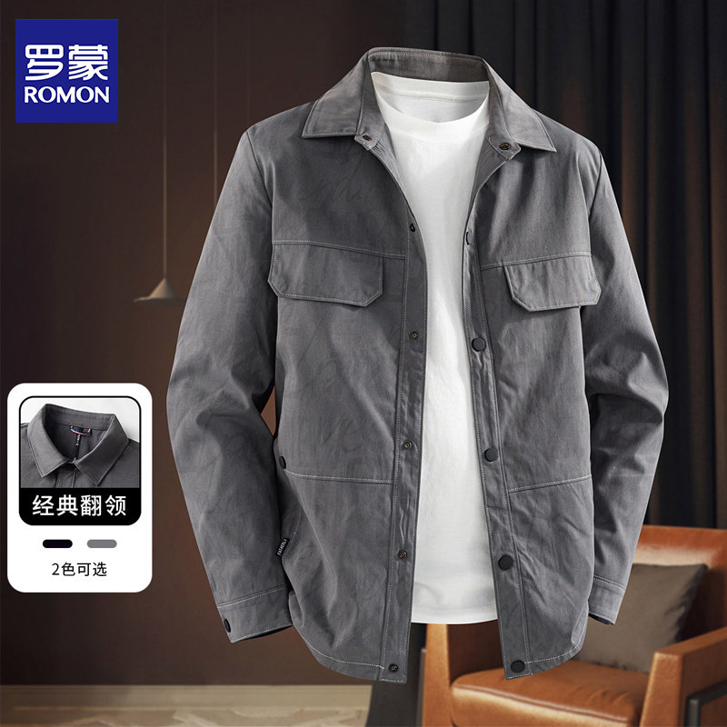 罗蒙春秋明线时尚字母满印翻领男士夹克工装口袋潮流休闲透气外套,男装,夹克,淘宝优惠券,粉丝福利购,淘宝优惠卷