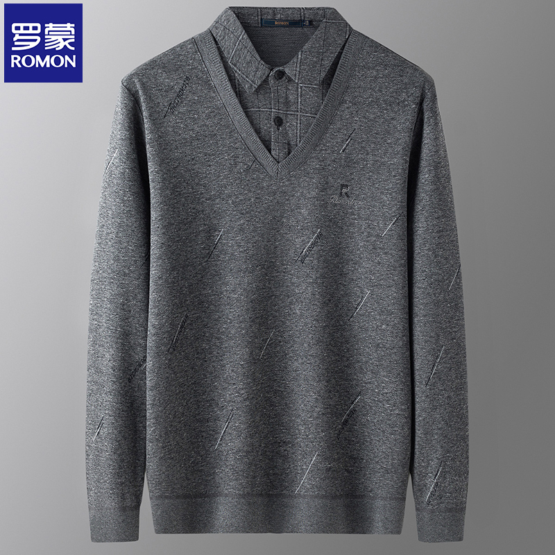 罗蒙假两件春秋衬衫领长袖polo衫