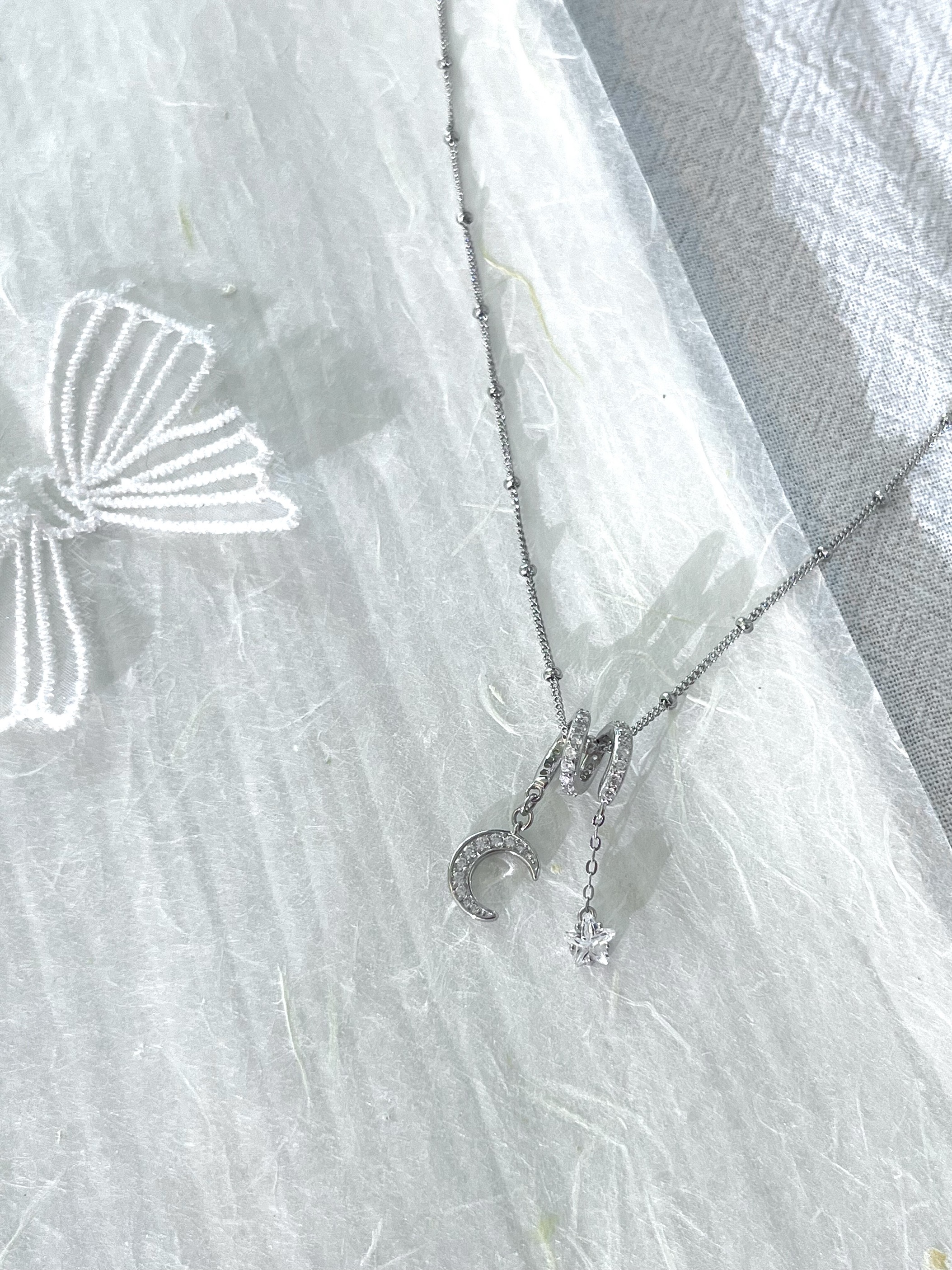 925通体银月亮星星项链女气质锁骨链 小清新仙女风简约时尚配饰