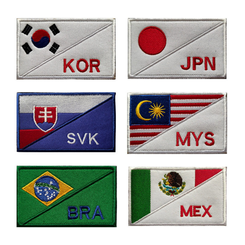 日本JPN韩国KOR英文缩写马来西亚MYS国旗刺绣魔术贴补丁包配粘贴