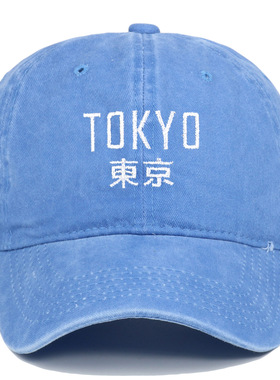 tokyo新款复古水洗简约东京字母鸭舌帽春夏季户外防晒情侣棒球帽