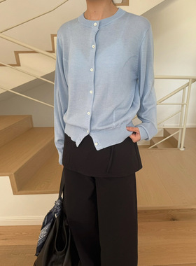 EVERTRUE 2026早春韩版开衫羊毛针织毛衣女装长袖外套薄款35298