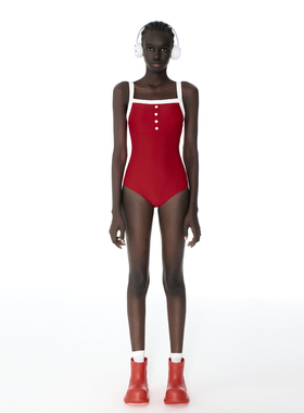 KAMENCAT红色吊带连体泳衣女2026新款高级简约三角游泳馆专用泳装