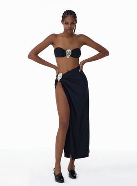 KAMENCAT美式热辣金属性感抹胸比基尼开叉长裙沙滩度假约会泳衣女