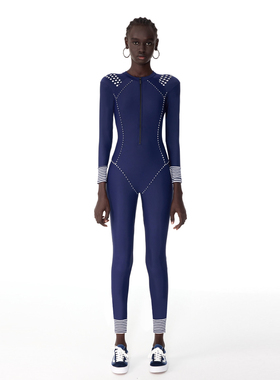 KAMENCAT海军风连体游泳衣女2026新款长袖长裤防晒运动冲浪潜水服