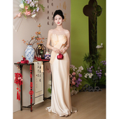 晨袍女新娘晚礼服裙2026新款 高级感拖尾敬酒服抹胸订婚轻奢高端夏