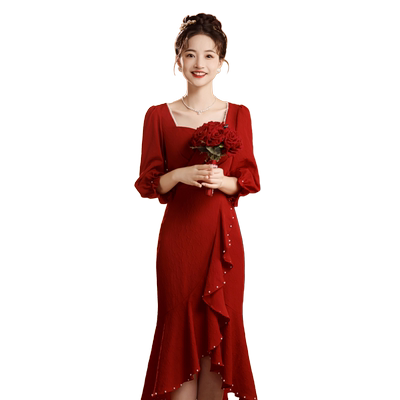 高级感订婚礼裙新娘敬酒服秋冬季