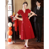 v领敬酒服新娘2026新款 小个子平时可穿 红色连衣裙订婚礼服女夏季