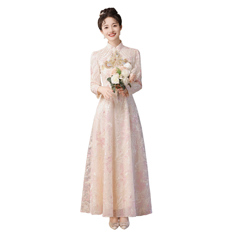 旗袍敬酒服新娘长袖2025新款秋冬季新中式订婚礼服裙女出阁宴结婚