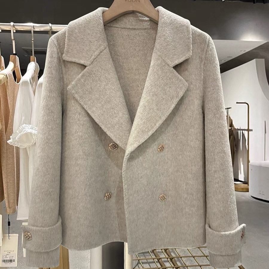 2025新款双面羊绒大衣韩系风短款显瘦宽松小个子毛呢羊毛外套女