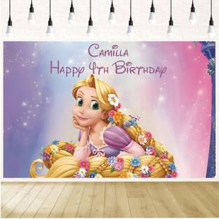 长发公主主题海报女孩6周岁生日装饰布置名字年龄可更改支持定制