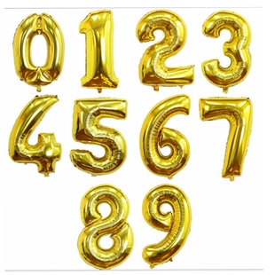 16寸金色字母数字气球男女宝宝过生日10岁一周岁布置年龄汽球
