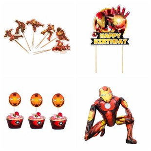 立体钢铁侠 饰插牌铝膜气球拉旗派对用品 Iron Man生日烘焙蛋糕装
