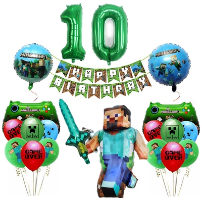 我的世界像素大战游戏主题男孩10周岁生日装饰数字气球组合套餐