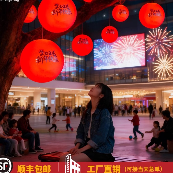 2026发光红色圆球灯装饰吊球挂树上元旦商场店铺氛围灯笼户外春节