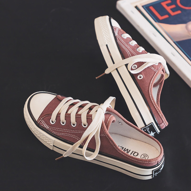 2019夏季新款潮鞋半拖女帆布鞋韩版百搭学生无后跟透气平底懒人鞋在类目 女鞋, 帆布鞋中 - 来自Buy2taobao.com提供专业的淘宝代购服务