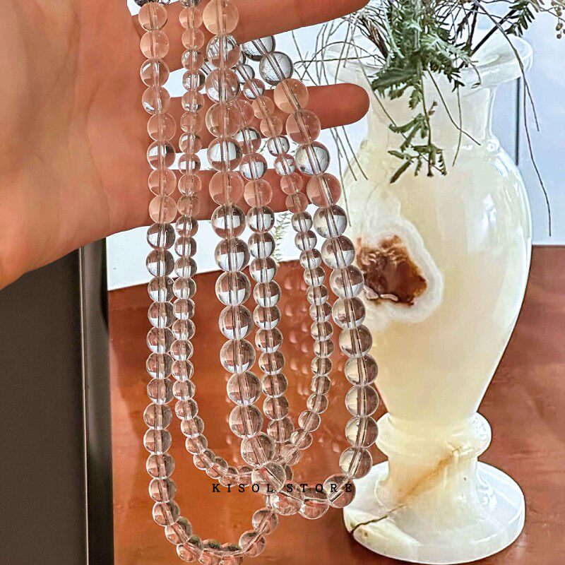 韩代款~韩国ins小众夏季超火透明白水晶串珠项链玻璃圆珠颈链配饰