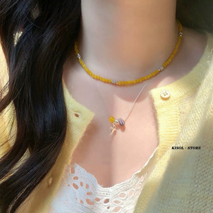 「明媚午后」新中式黄水晶串珠项链女清新百搭飞燕吊坠叠戴锁骨链