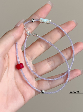 KISOL温柔紫色天然石串珠颈链女~
