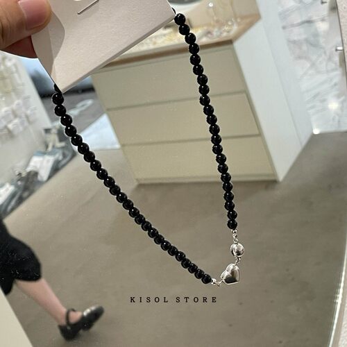 KISOLins小众黑色串珠锁骨链女~