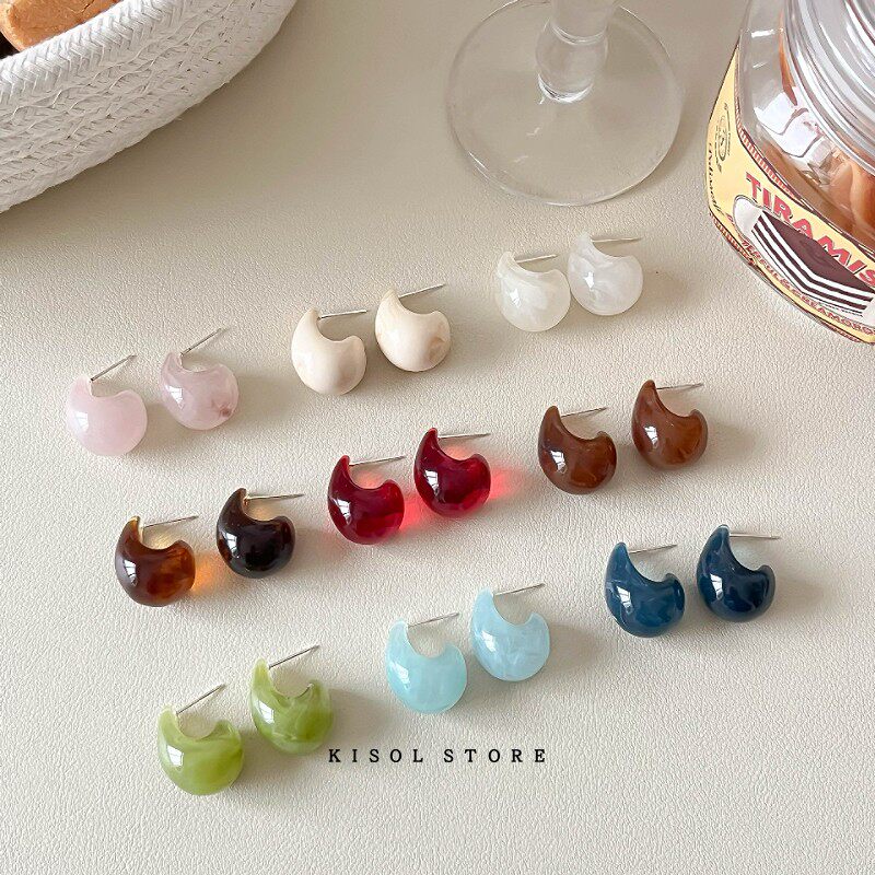彩色豆豆！韩系多巴胺树脂耳钉小清新百搭水滴925银针耳环耳饰女~