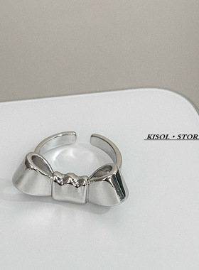 「甜心少女」韩国ins小众设计创意银色折边蝴蝶结戒指开口指环女~