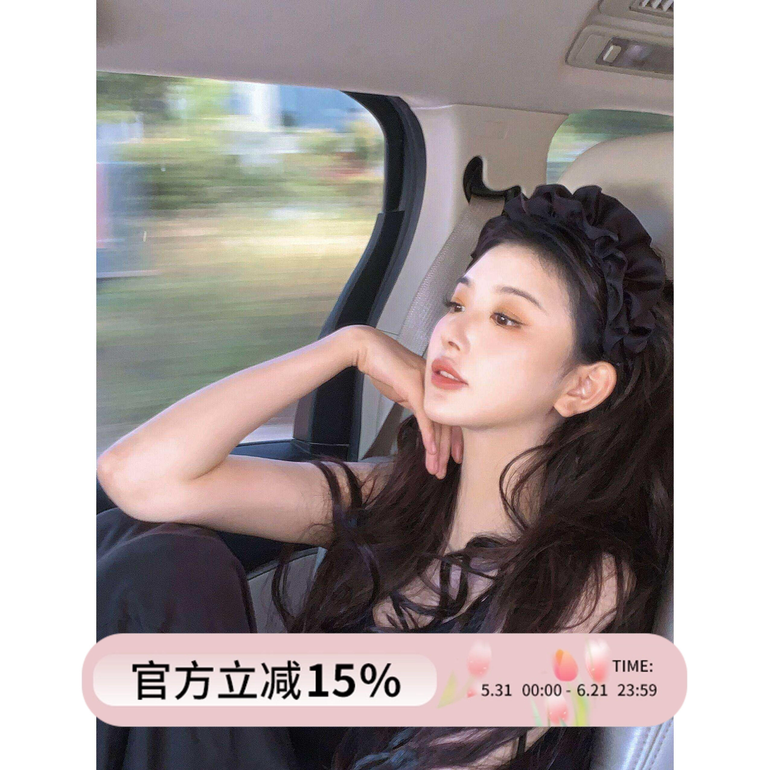 孔雪儿同款黑色褶皱大肠发箍女款蓬松增高颅顶显脸小宽边头箍发卡