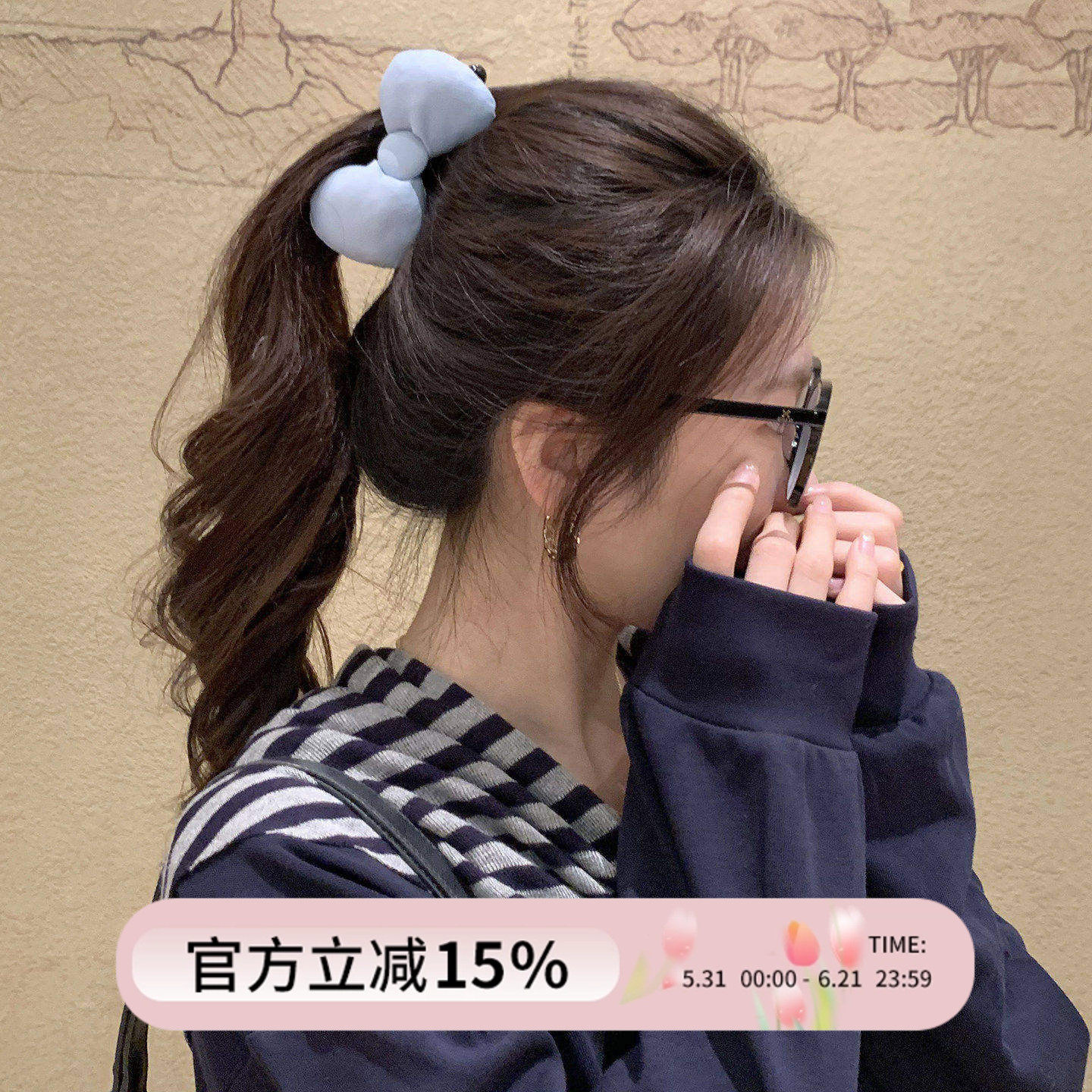 baby奶油蓝~立体kt蝴蝶结香蕉夹可爱充棉盘发竖夹发量少百搭扭夹