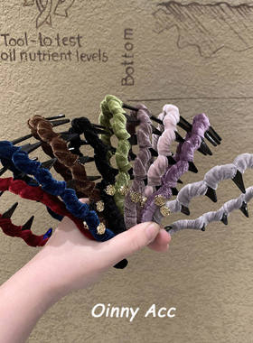 韩国进口丝绒山茶花波浪发箍复古高级带齿防滑高颅顶不勒头箍发卡