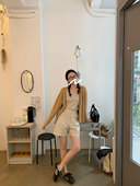 通勤休闲短裤 Justalit学院派宽松中裤 中高腰阔腿白色工装